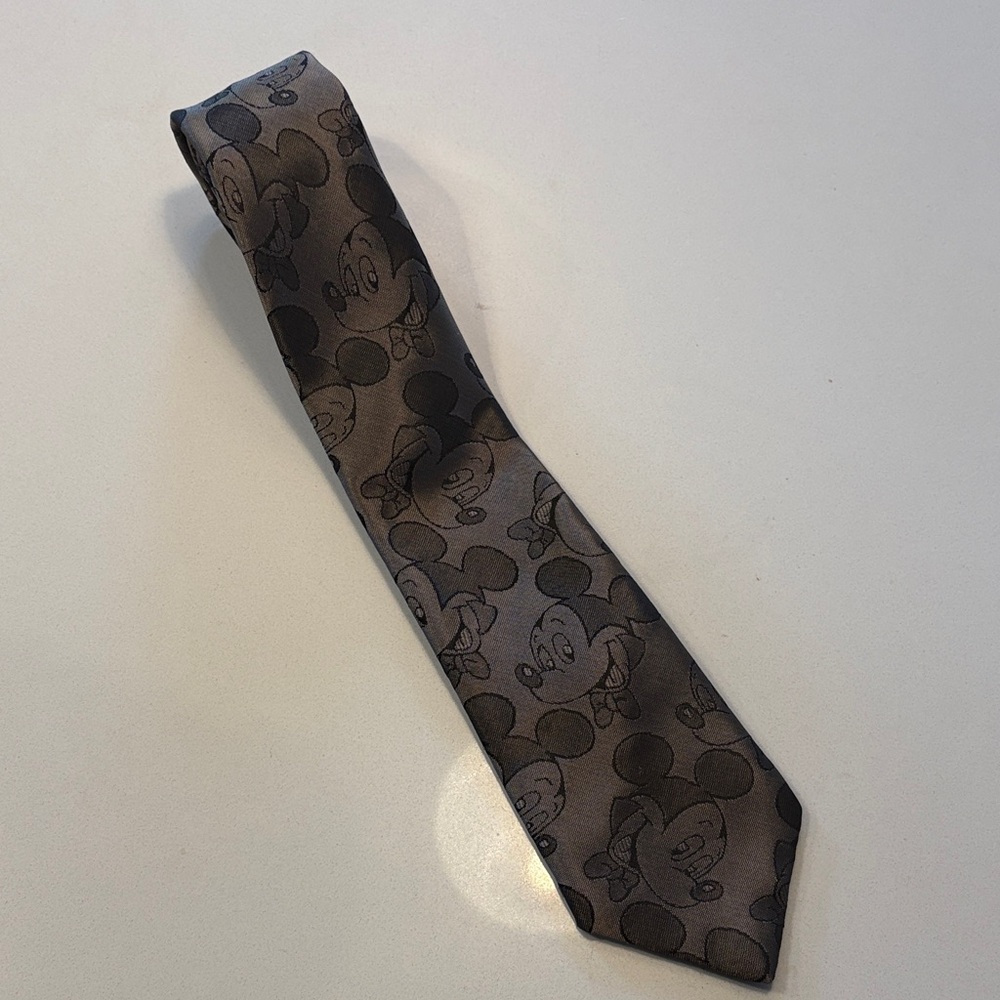 Vintage Pewter Grey Balancine Mickey Mouse Pattern Men's Tie